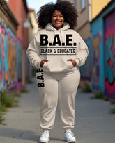 Women's Plus Size B.A.E Letter Print Long Sleeve Hoodie And Casual Pants Set